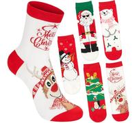 BRUBAKER Lot de 5 paires de chaussettes de Noël pour femme - Merry Christmas - Chaussettes amusantes pour Noël et Saint-Nicolas - Ensemble de chaussettes colorées unisexes - Chaudes et douces - Cadeau