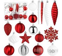 BRUBAKER Lot de 50 décorations de sapin de Noël Premium - Ensemble de boules de Noël avec boules scintillantes, flocons de neige, stalactites et pommes de pin - Décoration de sapin de Noël pour arbre