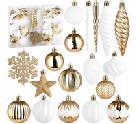 BRUBAKER Lot de 50 pièces de décoration d'arbre de Noël Premium - Ensemble de boules de Noël avec boules scintillantes, flocons de neige, stalactites et pommes de pin - Boules décoratives pour sapin