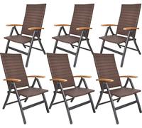 BRUBAKER Lot de 6 chaises de jardin en poly rotin Modena - dossier haut en métal et poly rotin pliable - dossier réglable en 7 positions - chaise pliante résistante aux intempéries - marron gris