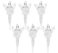 BRUBAKER Lot de 6 décorations de Noël en verre - Ange gardien - Pendentif de sapin de Noël transparent avec robe en plume - Pendentif de Noël - Décoration d'arbre de Noël - Ange en verre - Boule de
