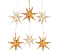 BRUBAKER Lot de 6 étoiles en papier de Noël - Étoiles de Noël pliables - 20 cm - Dorées et blanches - Grandes étoiles en papier - Décoration de sapin de Noël et de fenêtre