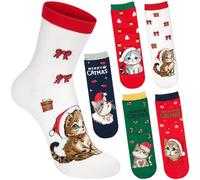 BRUBAKER Lot de Chaussettes pour Noël - 5 Paires de Socquettes Amusantes - Merry Catmas - Modèles Rigolos avec Motif Chats - Set Coloré et Doux - Cadeau pour Femmes et Hommes - Pointure 30-35