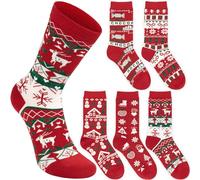 BRUBAKER Lot de Chaussettes pour Noël - 5 Paires de Socquettes d’Hiver avec Motif Norvégien - Flocons de Neige et Bonhomme de Neige - Set Festif pour Femmes Rouge et Blanc - Cadeau pour Elle - 36-41