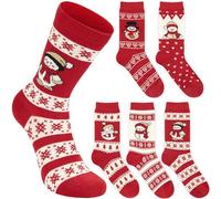 BRUBAKER Lot de Chaussettes pour Noël - 5 Paires de Socquettes d’Hiver en Coton Doux - Set avec Motif Bonhomme de Neige et Flocons Norvégien - Cadeau pour Femmes et Filles - Rouge et Blanc - 36-41