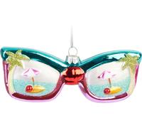 BRUBAKER Lunettes de soleil Vacances Bleu & Rose avec île Palmiers Boule de Noël en verre peinte à la main - Décorations de Noël Drôle - Boule de Noël