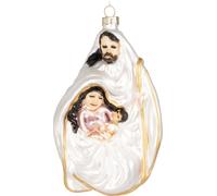 BRUBAKER Marie et Jésus sous la protection de Dieu le Père Blanc Or - Boule de Noël en verre peinte à la main - Décorations de Noël - 13,9 cm