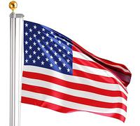 BRUBAKER Mât de Drapeau avec Drapeau des Etats-Unis et Pointe de Boule Or - Mât de 6 m en Aluminium avec Douille de Sol pour Le Jardin et Le Camping + Drapeau des Etats-Unis 150 x 90 cm