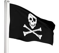 BRUBAKER Mât de Drapeau en Aluminium - Hauteur 4 m - Drapeau Pirate 150 x 90 cm Inclus - Kit Complet avec Fourreau de Fixation