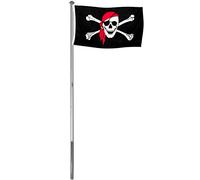 BRUBAKER Mât de Drapeau en Aluminium - Hauteur 6 m - Drapeau Pirate (avec Foulard) 150 x 90 cm Inclus - Kit Complet avec Fourreau de Fixation