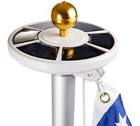 BRUBAKER Mât de Drapeau Lumière Solaire avec Pointe Sphérique Or en Aluminium pour Filetage M12 avec 26 LED - Eclairage de la Hampe du Drapeau avec Énergie Solaire