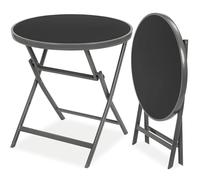 BRUBAKER Milano Table de Jardin Pliante en Verre Ronde - Diamètre Ø 70 cm - Imperméable - Aluminium Gris Argenté