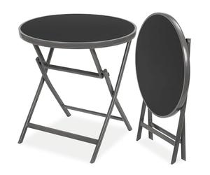 BRUBAKER Milano Table de Jardin Pliante en Verre Ronde - Diamètre Ø 70 cm - Imperméable - Aluminium Gris Argenté