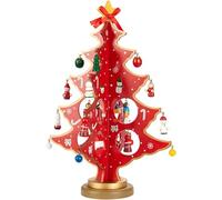 BRUBAKER Mini Sapin de Noël en Bois - Petit Sapin à Décorer - Arbre de Noël Décoration de Table pour Noël avec Ornements d'arbre - Décoration de Noël pour Table et Rebord de Fenêtre - Rouge