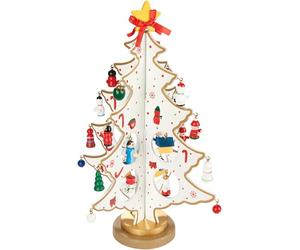BRUBAKER Mini Sapin de Noël en Bois - Petit Sapin à Décorer - Arbre de Noël Décoration de Table pour Noël avec Ornements d'arbre - Décoration de Noël pour Table et Rebord de Fenêtre - Blanc