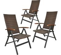 BRUBAKER Modena Lot de 3 Chaises de Jardin Poly Rattan - Chaises à Dossier Haut réglable en 7 Positions - Rembourré - Imperméable - Métal - Gris/Brun