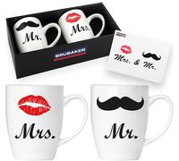 BRUBAKER Mr. & Mrs. Cups Set de Tasses à Café en Céramique - 300 ml - Cadeau de Mariage Avec Carte de Voeux et Boîte Cadeau