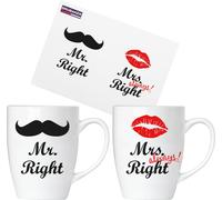BRUBAKER Mr. Right & Mrs. Always Right Set de tasses en céramique - carte de vœux et paquet cadeau