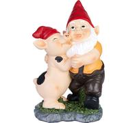BRUBAKER Nain de jardin Danse avec un cochon - Nain avec un cochon - Figure de jardin Drôle - Décoration Résistant aux intempéries pour le jardin Camping - Décoration de jardin pour l'extérieur - 24 c