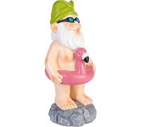 BRUBAKER Nain de Jardin Naturiste avec Bouée Flamant - Nain Nu avec Lunettes de Soleil - Figurine de Jardin - Drôle Décoration Résistante aux Intempéries pour Jardin et Camping - 24 cm