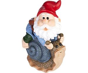BRUBAKER Nain de Jardin sur Coquille d'Escargot - Nain avec Escargot Joyeux - Figurine de Jardin - Drôle Décoration Résistante aux Intempéries pour Extérieur Jardin et Camping - 24 cm