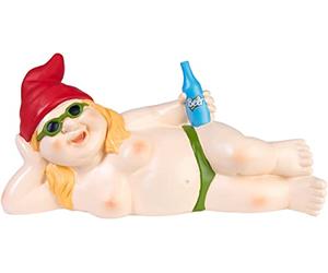 BRUBAKER Naine de Jardin Femme Nue Couchée - Naine Naturiste avec Bière et Lunettes de Soleil - Figure de Jardin Provocante - Drôle Décoration Résistante aux Intempéries pour Extérieur 24 cm