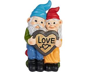 BRUBAKER Nains de Jardin Couple d'amoureux sur Tue-Mouches avec Cœur Amour - Figurines de Jardin - Drôle Décoration Résistante aux Intempéries pour Extérieur Jardin et Camping - 24 cm