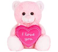BRUBAKER Ours en Peluche avec Coeur Rose - I Love You - 25 cm - Jouet Doux Rose