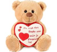BRUBAKER Ours en peluche avec coeur Rouge Beige - Tu es la meilleure chose ... - 25 cm - Ours en peluche Nounours doudou - Marron clair