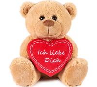 BRUBAKER Ours en peluche avec coeur rouge - Je t'aime - 25 cm - Teddy Bear Peluche Doudou - Marron Marron clair