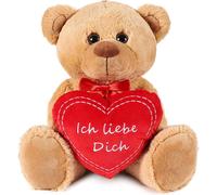 BRUBAKER Ours en peluche avec coeur rouge - Je t'aime - 35 cm - Teddy Bear Peluche Doudou - Marron Gris clair