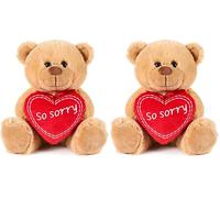 BRUBAKER Ours en Peluche avec Coeur Rouge - So Sorry - 25 cm Ours en Peluche - Cadeau d'Excuse - Nounours - Brun Marron Clair (Lot de 2)