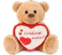 BRUBAKER Ours en peluche avec cœur Rouge Beige - Personne préférée - 35 cm - Teddy Bear Peluche Doudou - Marron Marron clair