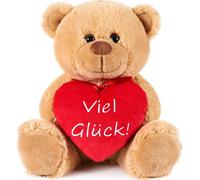 BRUBAKER Ours en peluche avec cœur rouge - Bonne chance - 25 cm - Teddy Bear Peluche Doudou - Peluche brune brun clair