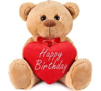 BRUBAKER Ours en peluche avec cœur rouge - Joyeux anniversaire - 35 cm - Teddy Bear Peluche Doudou - Brun Marron clair