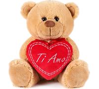 BRUBAKER Ours en peluche avec cœur rouge - Ti Amo - 25 cm - Teddy Bear peluche doudou - brun marron clair