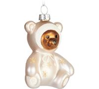 BRUBAKER Ours en peluche bébé en grenouillère argent scintillant Boule de Noël en verre - peinte à la main - Décorations pour l'arbre de Noël Drôle - Figurine de décoration de Noël