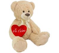 BRUBAKER ours en peluche géant XXL 100 cm et coeur avec inscription Je t'aime