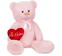 BRUBAKER Peluche géante XXL - Ours/Nounours - 100 cm - Rose - Cœur en Peluche 'Je t'aime' Inclus