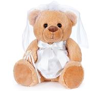 BRUBAKER Ours en Peluche Mariée en Robe de Mariage Blanche - Teddy Cadeau pour Mariage, Fiançailles et Enterrement de Vie de Jeune Fille avec Robe, Voile et Bouquet de Mariée - 25 cm