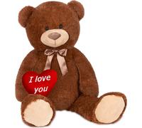 BRUBAKER Ours en peluche XXL 100 cm avec cœur "I Love You" Jouet en peluche, marron