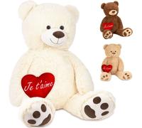 BRUBAKER Ours en peluche XXL 100 cm avec cœur "Je T'Aime" - peluche douce, Blanc