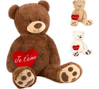 BRUBAKER Ours en peluche XXL 100 cm avec cœur "Je T'Aime" - peluche douce, marron