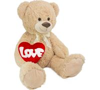 BRUBAKER Ours en peluche XXL 100 cm avec cœur "Love" et nœud - Jouet en peluche grand modèle, beige