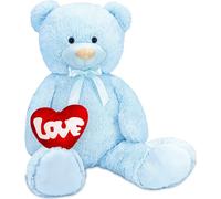 BRUBAKER Ours en peluche XXL 100 cm avec cœur "Love" et nœud - Jouet en peluche grand modèle, bleu