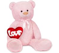 BRUBAKER Ours en peluche XXL 100 cm avec cœur "Love" et nœud - Jouet en peluche grand modèle, rose