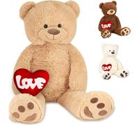BRUBAKER Ours en peluche XXL 100 cm avec cœur "Love" - peluche douce, Beige