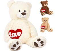 BRUBAKER Ours en peluche XXL 100 cm avec cœur "Love" - peluche douce, blanc