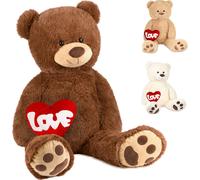 BRUBAKER Ours en peluche XXL 100 cm avec cœur "Love" - peluche douce, marron