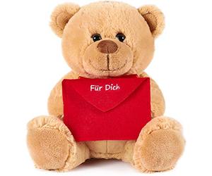 BRUBAKER Ours/Nounours - Peluche avec Enveloppe Rouge - Für Dich - 25 cm - Marron Clair